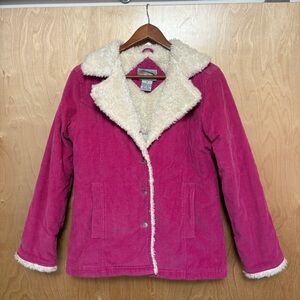 Vintage 2000s Rave Pink Corduroy Jacket w Quilted & Fur Lining - Size Medium